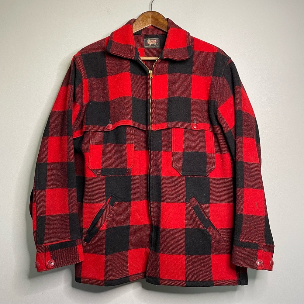 Rare Vintage 1950s Woolrich Buffalo Plaid Wool Unlined Zippered Hunting Coat - Picture 4 of 16
